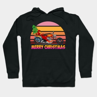 cool biker Santa Claus and Christmas tree Hoodie